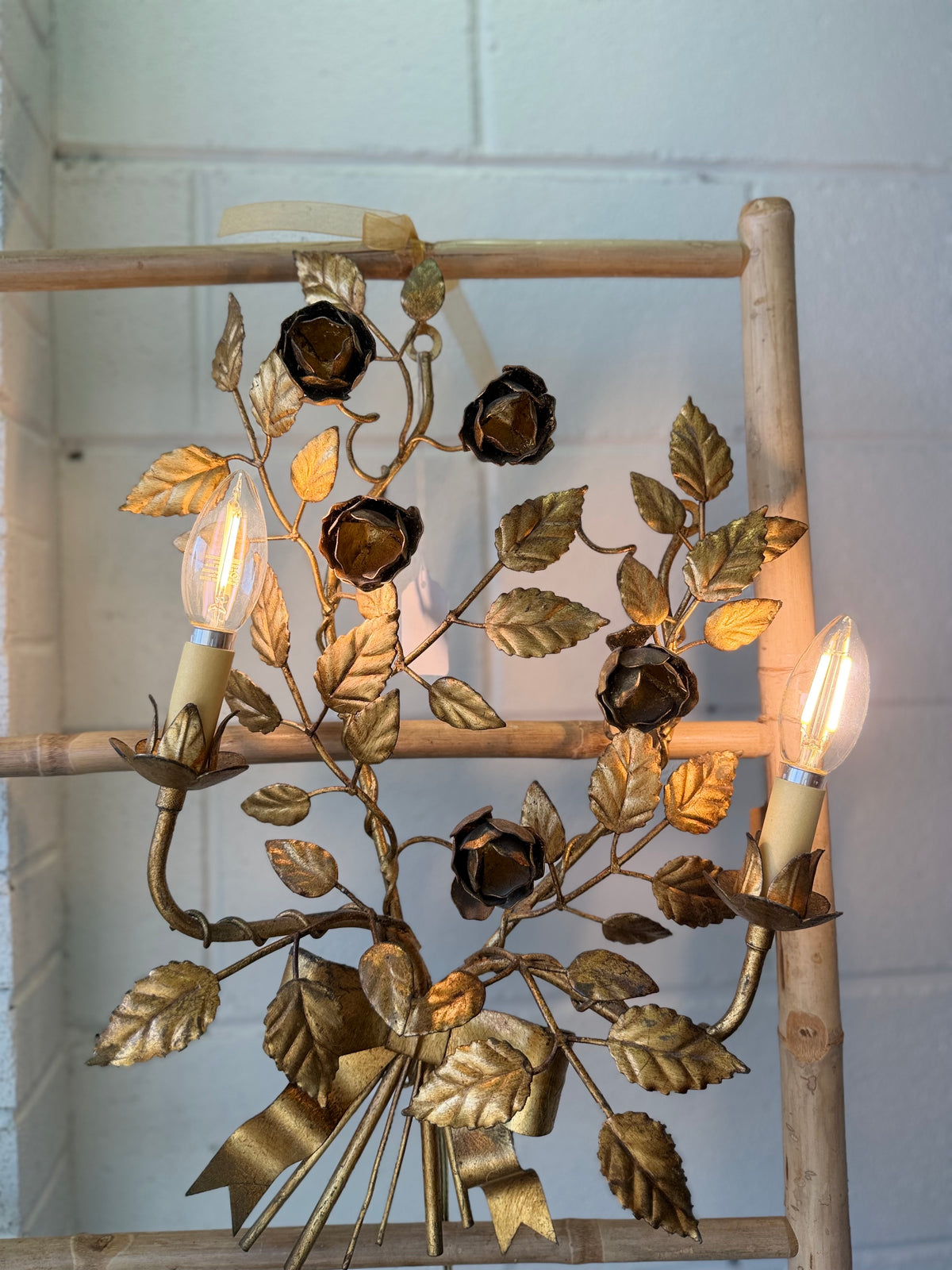 Pair vintage gold wall sconces