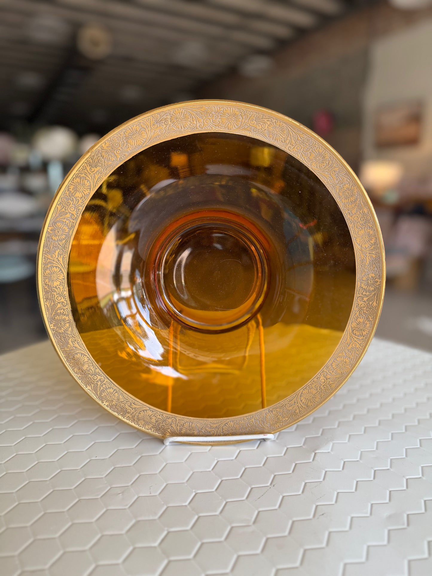 Gold rimmed amber centerpiece
