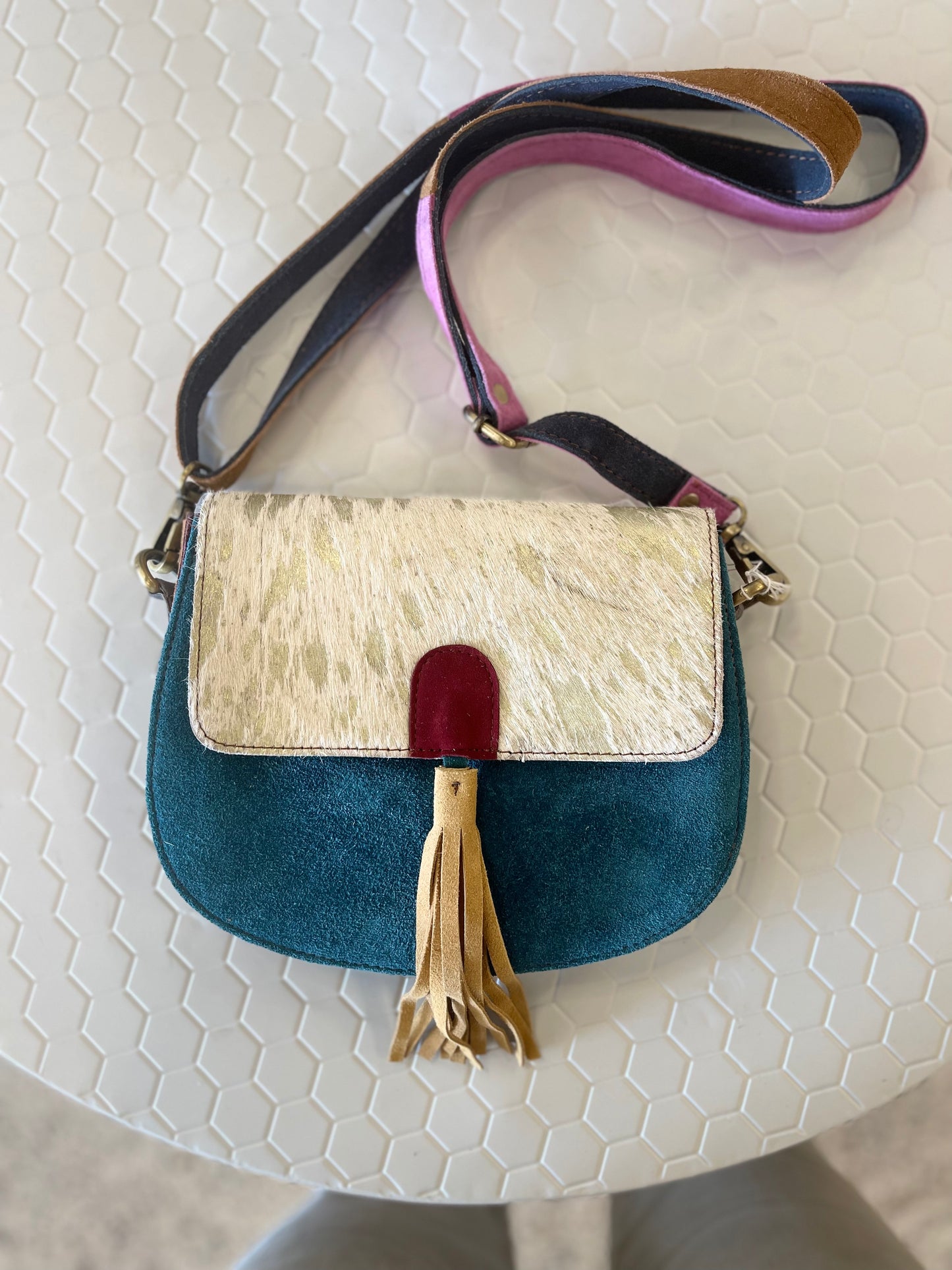 Colorful Cowhide Crossbody