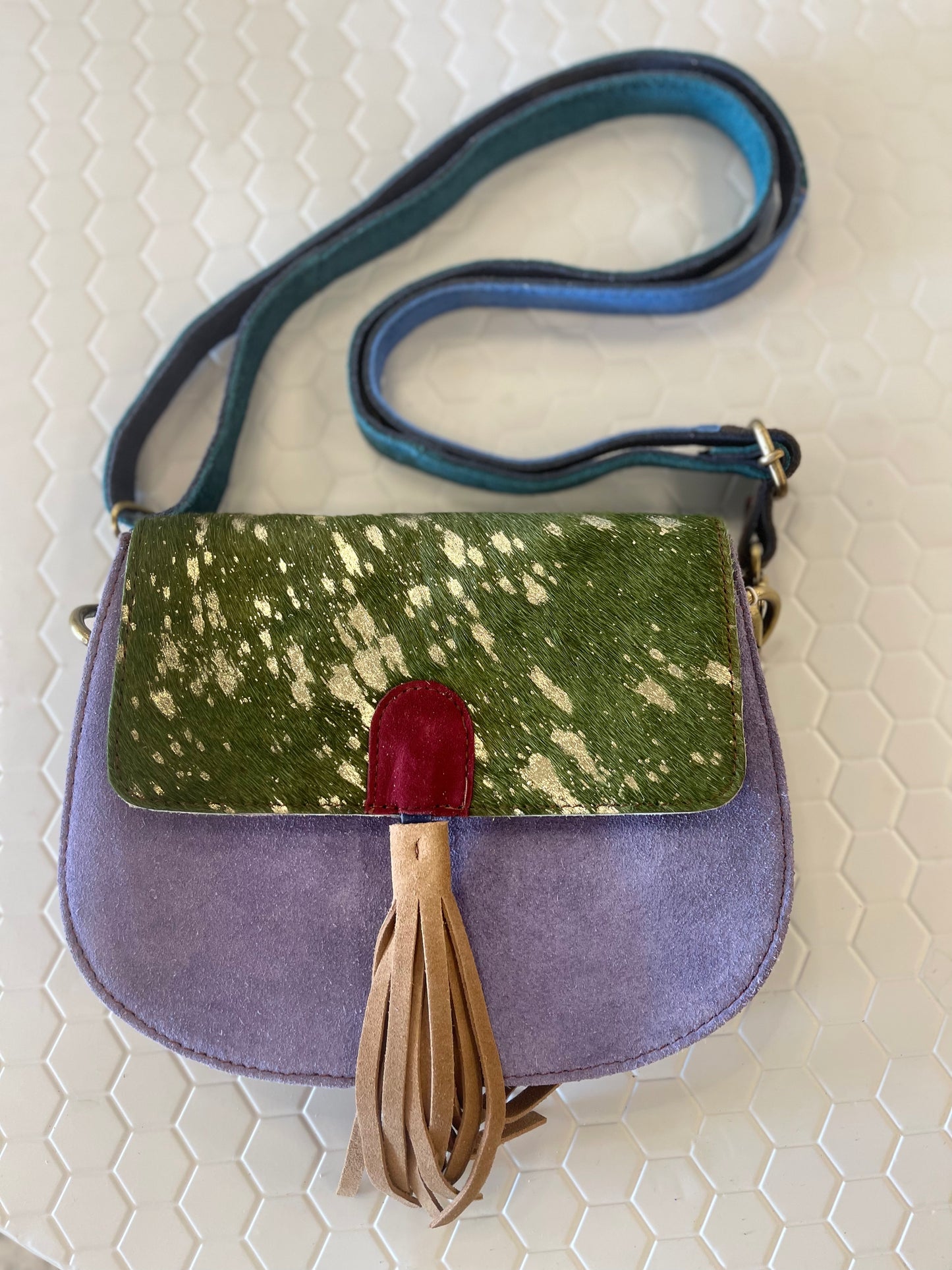 Colorful Cowhide Crossbody