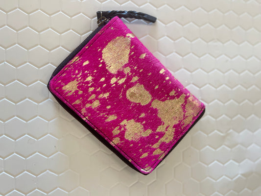 Cowhide Zip Pouch - Hot Pink