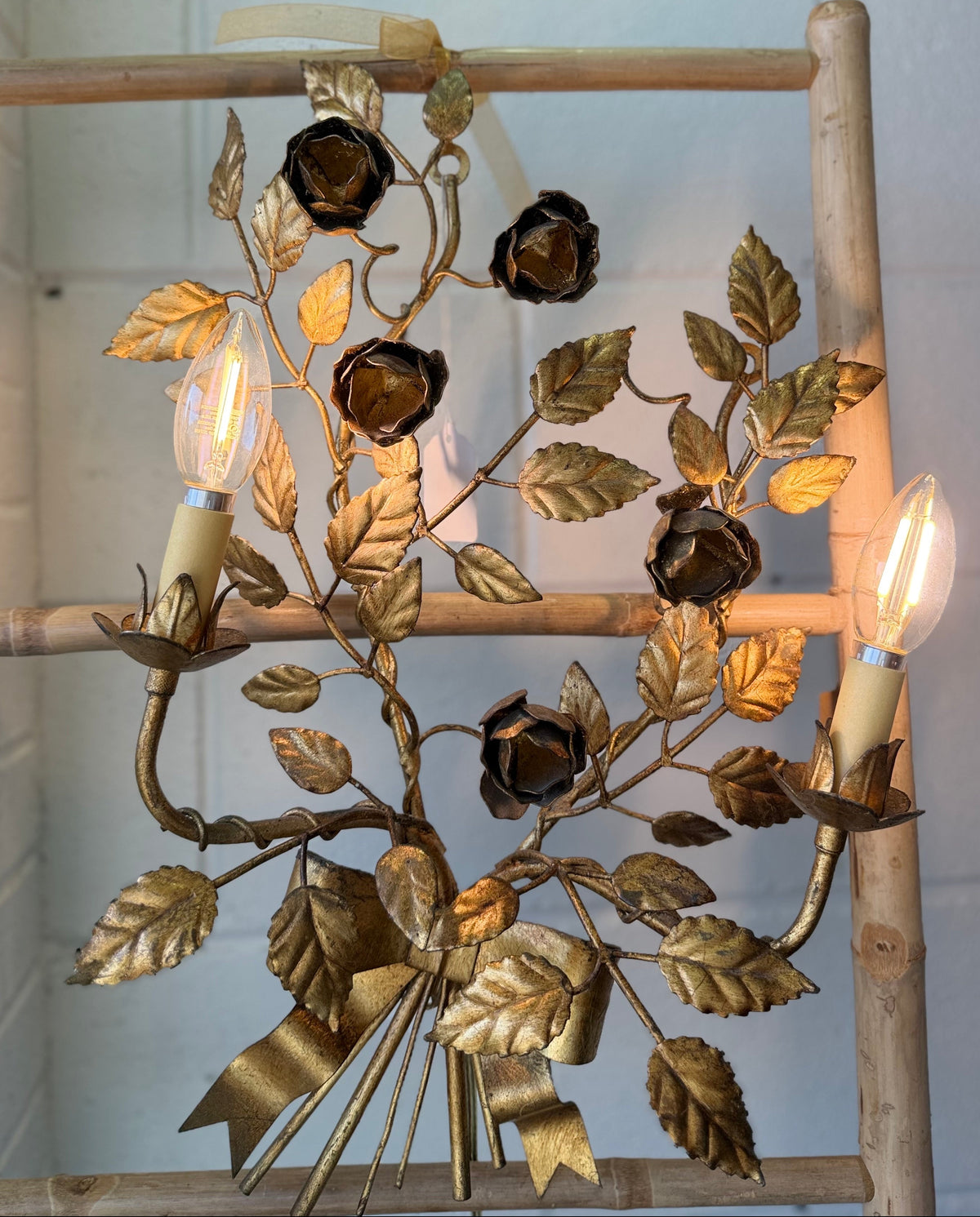 Pair vintage gold wall sconces