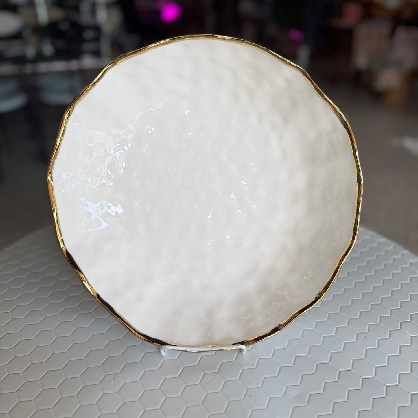 Round regency gold rimmed white platter