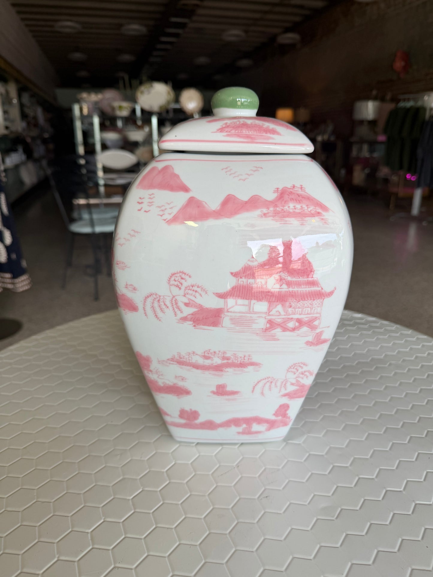 Large pink chinoiserie ginger jar
