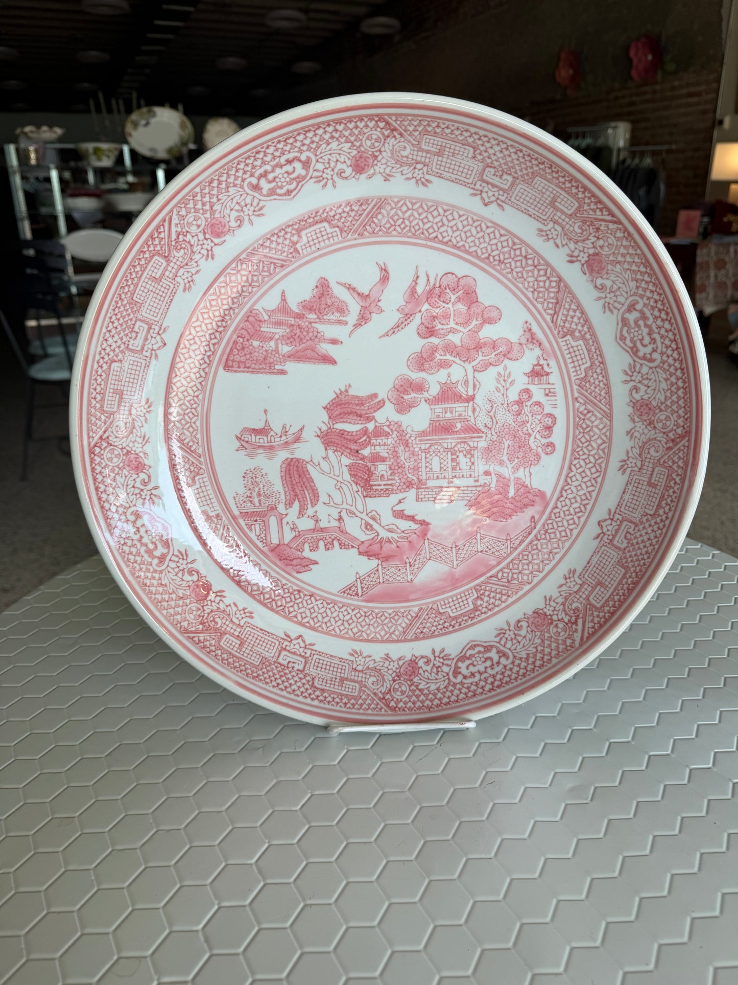 Large pink chinoiserie platter